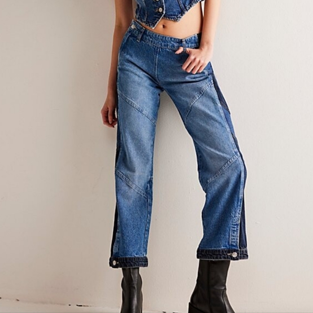 Free People We The Free Moonlit Moto Slim Bootcut Jeans Darkside NWT - Picture 4 of 14